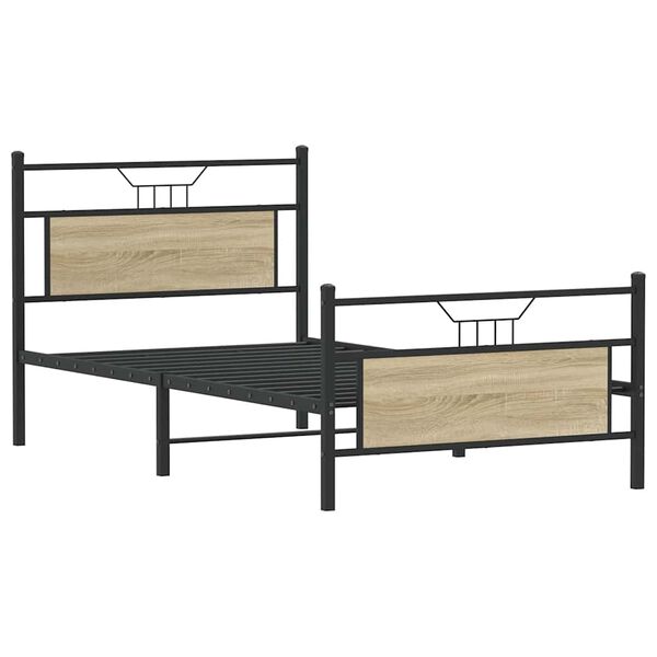 vidaXL Bed Frame Sonoma oak Engineered wood and steel 39.4 x 78.7 in