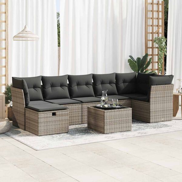 vidaXL Garden Sofa Set Grey PE Rattan Large Adjustable Feet