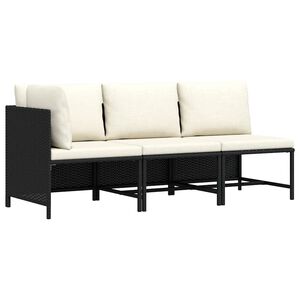 vidaXL Garden Sofa Set Black PE rattan, steel, 100% polyester Medium