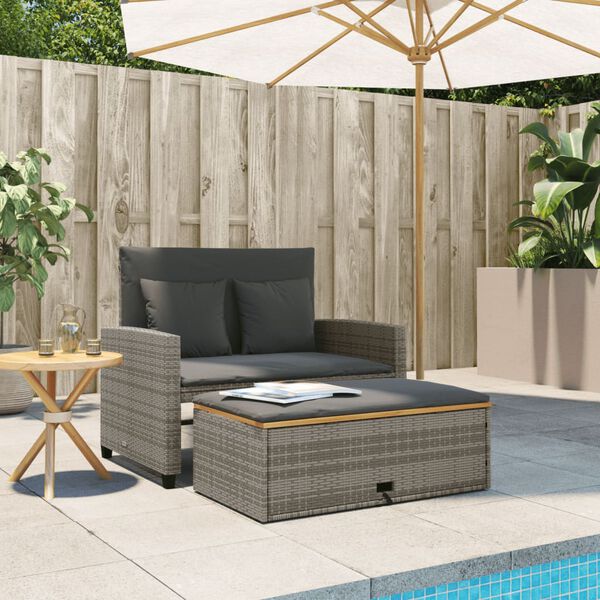 vidaXL Garden Sofa Gray PE wicker, acacia wood, powder-coated steel Medium