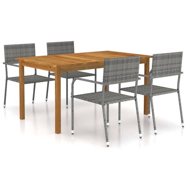 vidaXL Dining Set Grey Solid Acacia wood, PE Rattan 59.1 x 35.4 x 29.1 in