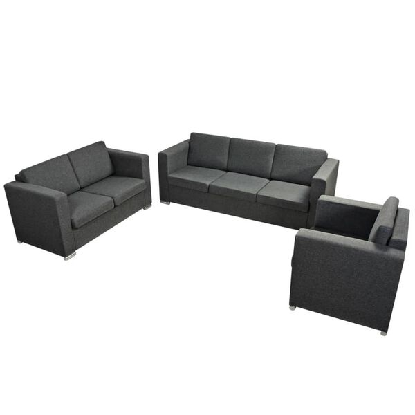 vidaXL Sofa Set Dark Grey Polyester fabric, Wooden frame, Chrome-plated legs