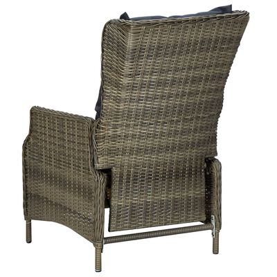 vidaXL Reclining Patio Chair with Cushions Poly Rattan Brown