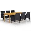 vidaXL Dining Set Table: Brown, Chairs: Black, Cushions: Cream White