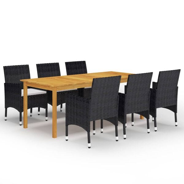 vidaXL Dining Set Table: Brown, Chairs: Black, Cushions: Cream White