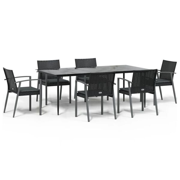 vidaXL 7 Piece Patio Dining Set with Cushions Poly Rattan and Steel