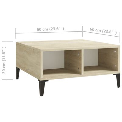 vidaXL Coffee Table White and Sonoma Oak 23.6"x23.6"x11.8" Engineered Wood