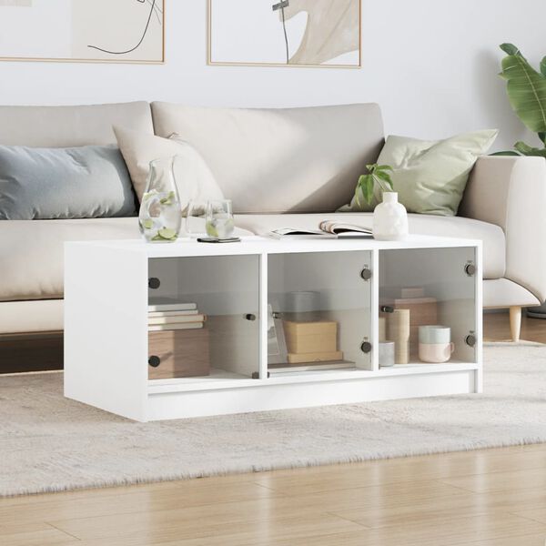 vidaXL Coffee Table White Engineered wood, Glass 40.2 x 19.7 x 16.5 in