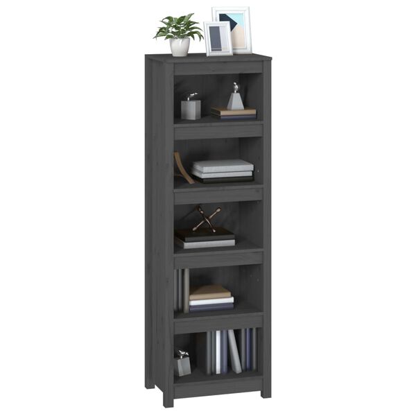 vidaXL Book Cabinet Grey Solid pine wood Large Book Cabinet