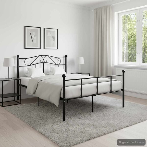 vidaXL Bed Frame Black Metal Double Durable Bed Frame Rectangular