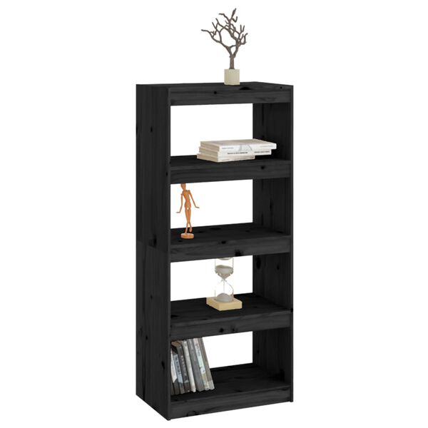 vidaXL Book Cabinet Black Solid Pine Wood Medium Book Cabinet
