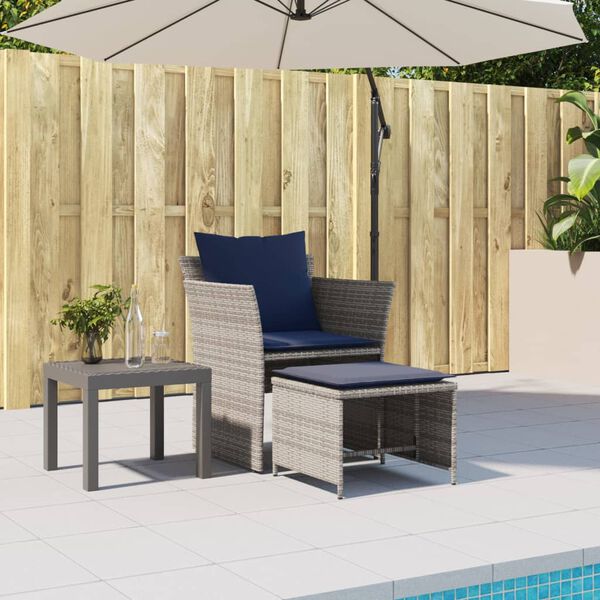 vidaXL Patio Chair Gray, Navy Blue PE Rattan, Powder-Coated Steel, Polyester