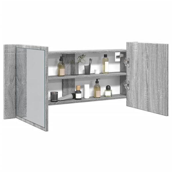 vidaXL Led Mirror Cabinet Grey sonoma Engineered wood, glass