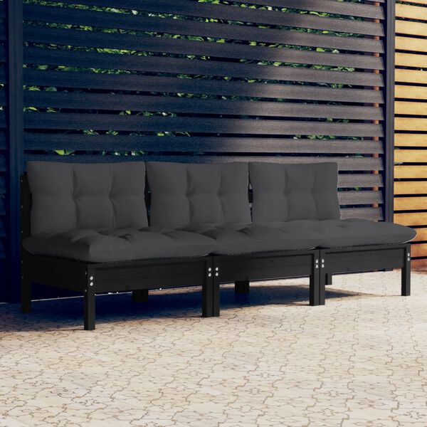 vidaXL 3-seater Garden Sofa Black, Anthracite