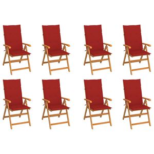vidaXL Reclining Patio Chairs with Cushions 8 pcs Solid Teak Wood
