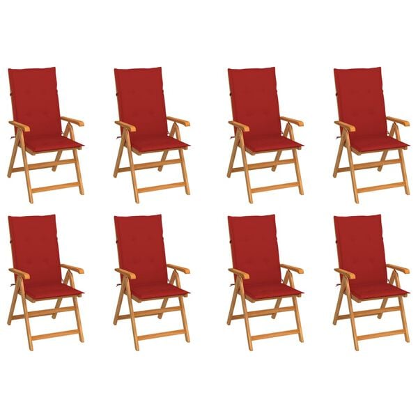 vidaXL Reclining Patio Chairs with Cushions 8 pcs Solid Teak Wood