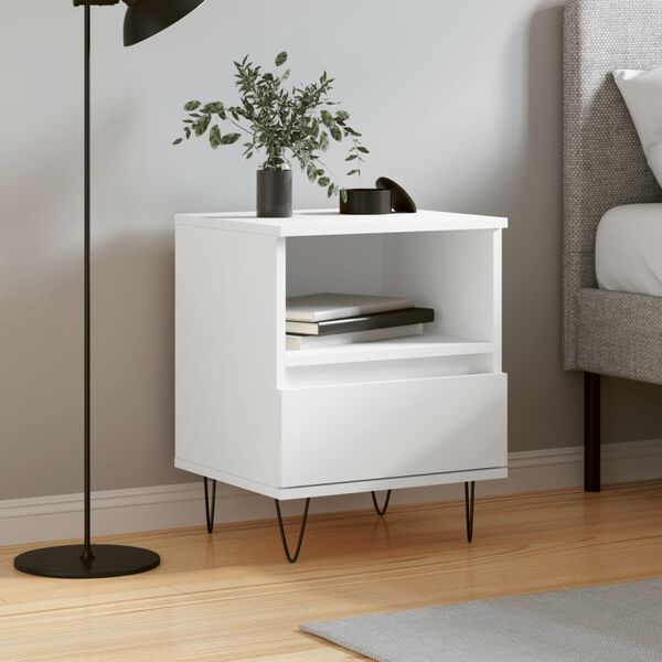 vidaXL Bedside Cabinet White Engineered wood, Metal Small