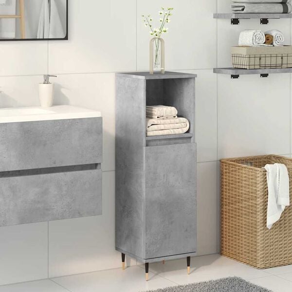 vidaXL Bathroom Cabinet Concrete grey Engineered wood, iron Tall
