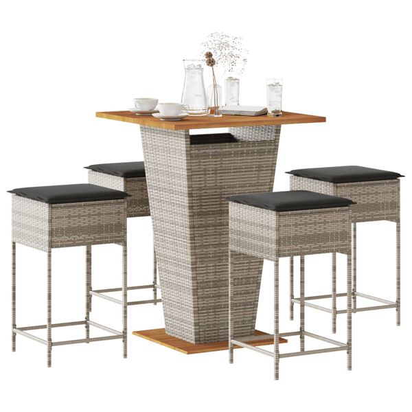vidaXL Garden Bar Set Grey PE rattan 5-piece Removable Covers