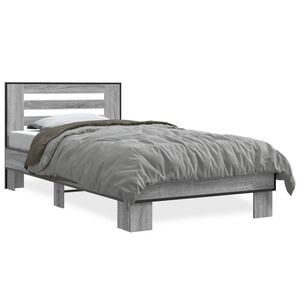 vidaXL Bed Frame Grey Sonoma Engineered wood, metal, plywood slats
