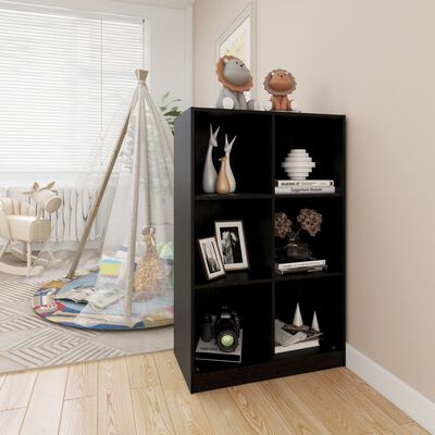 vidaXL Book Cabinet Black 27.6"x13"x43.3" Solid Wood Pine