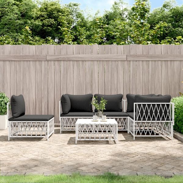 vidaXL Garden Lounge Set White with Dark Gray Cushions
