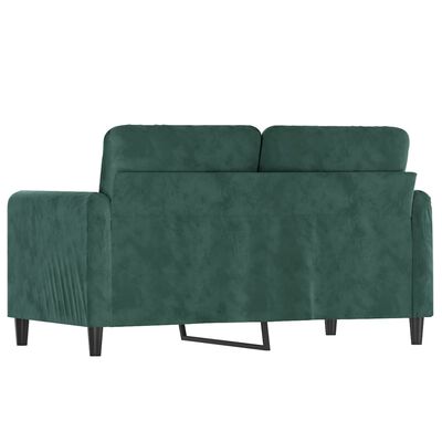 Back view of teal green sofa showing back cushions and metal leg support