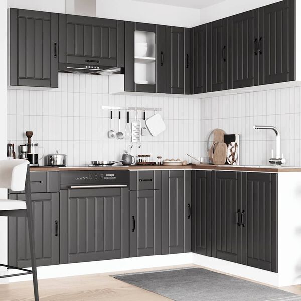 vidaXL Kitchen Cabinet Set Black Engineered wood, glass Large