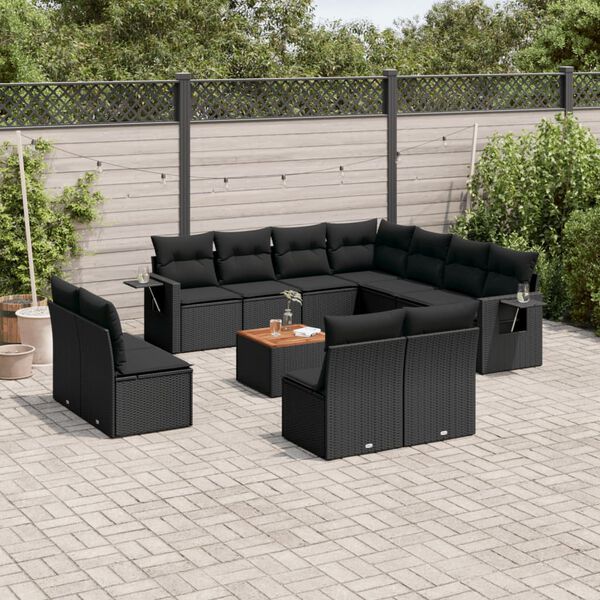 vidaXL Garden Sofa Set Black PE Rattan Large Modular Garden Sofa Set