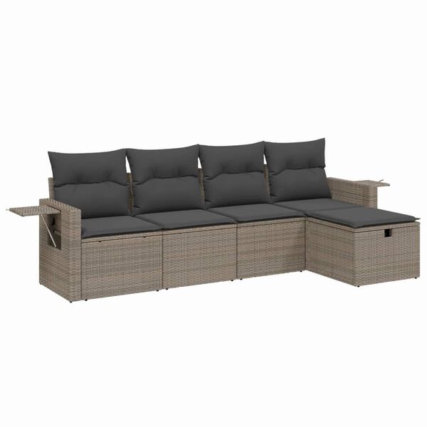 vidaXL Garden Sofa Set Grey Poly Rattan, Powder-Coated Steel 5 Seater