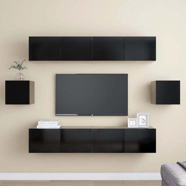 vidaXL TV Cabinet Set Set of 6 Black Engineered Wood Medium