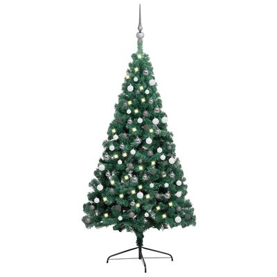 vidaXL Artificial Half Pre-lit Christmas Tree with Ball Set Green 59.1"