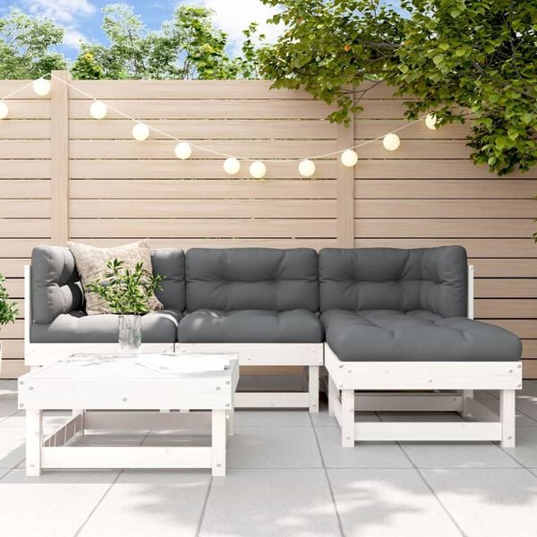 vidaXL Garden Lounge Set White Solid pine wood Large Modular