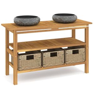 vidaXL Vanity Cabinet With Sink Black, Teak Teak Wood, Marble, Seagrass