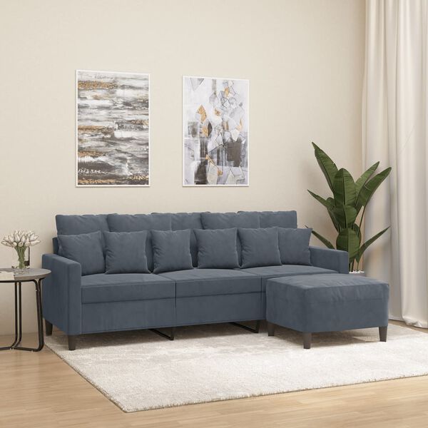 vidaXL 3-seater Sofa With Footstool Dark Grey Velvet 71.0 in seating width