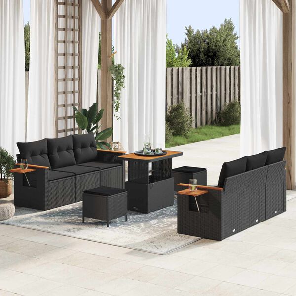 vidaXL Garden Sofa Set 9 pcs Black Poly Rattan and Powder-Coated Steel