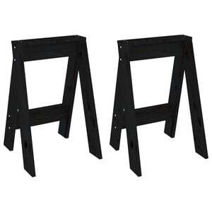 vidaXL Stool Set of 2 Black Solid pine wood Medium Bar Stool Square