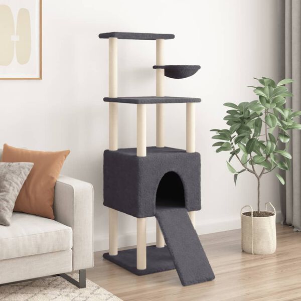 vidaXL Cat Tree Dark Grey Engineered wood, plush, sisal 60.2 in Cat Tree
