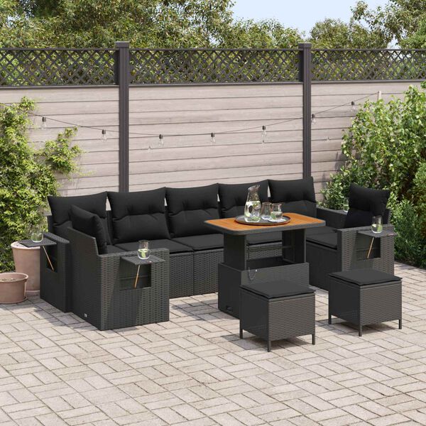 vidaXL Garden Sofa Set Height-Adjustable 10 pcs Black poly rattan