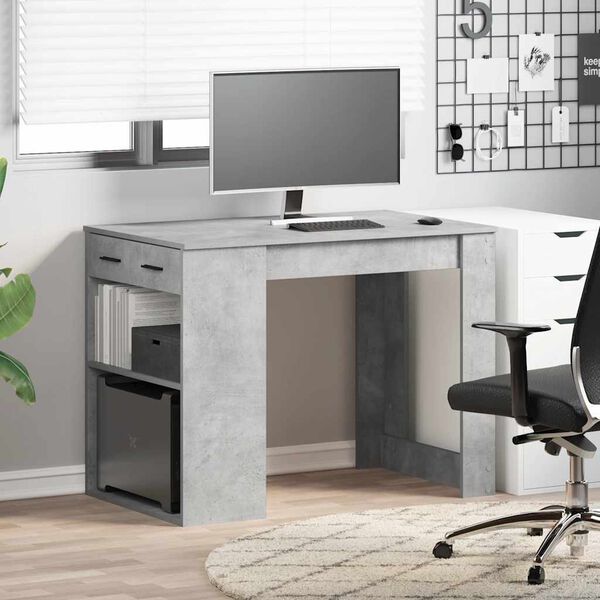 vidaXL Desk Concrete Grey Engineered wood Medium Desk Rectangular