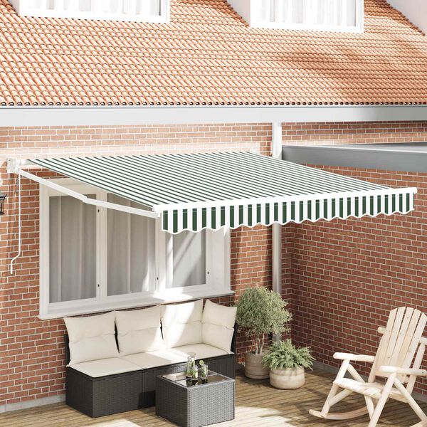 vidaXL Awning Green and white 118.11" x 98.43" Polyester and metal
