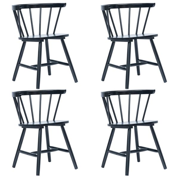 vidaXL Dining Chair Set of 4 Black Solid rubber wood and bent wood