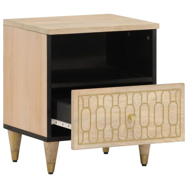vidaXL Bedside Cabinet Bleach Natural Solid Mango Wood, Engineered Wood