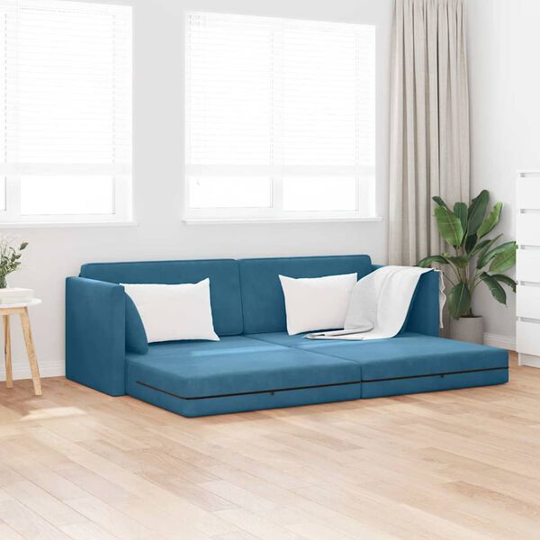 vidaXL Floor Sofa Bed Blue 83.86 x 27.56 x 30.31 in Velvet