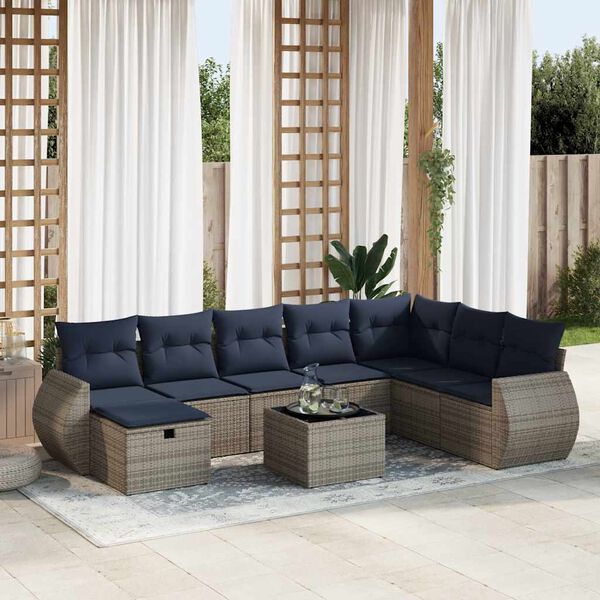 vidaXL 9 Piece Patio Sofa Set with Cushions Gray Poly Rattan