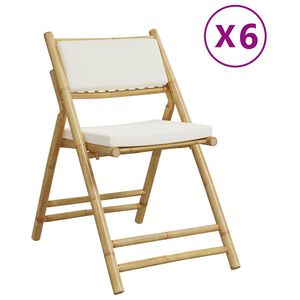 vidaXL Bistro Chair Set of 6 Cream Bamboo,Fabric (100% polyester)