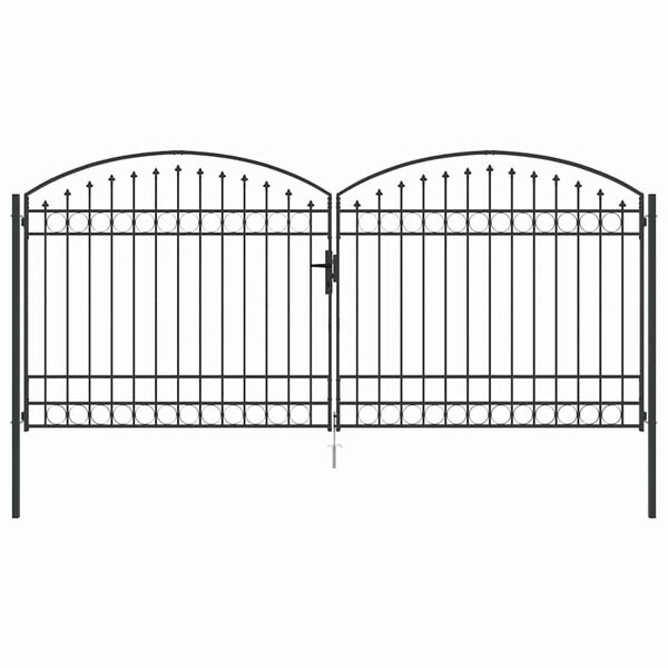 vidaXL Fence Gate Double Door with Arched Top Steel 157.5x68.9" Black