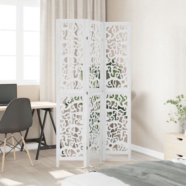 vidaXL Room Divider 3 Panels White Solid Wood Paulownia