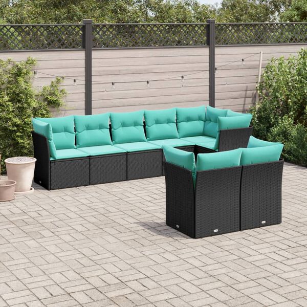 vidaXL 8 Piece Patio Sofa Set with Cushions Black Poly Rattan