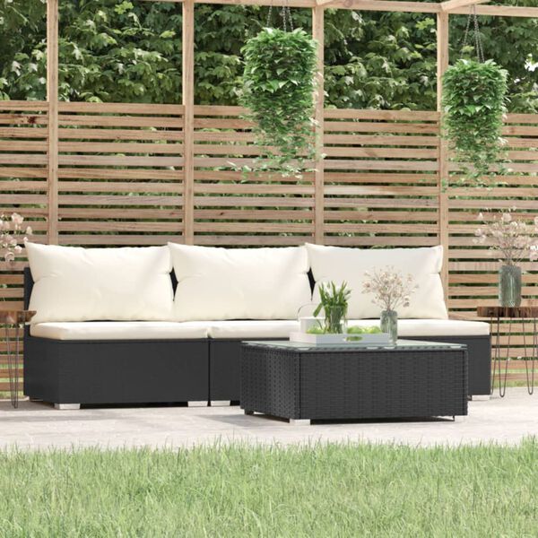 vidaXL Garden Lounge Set Black with Cream Cushions